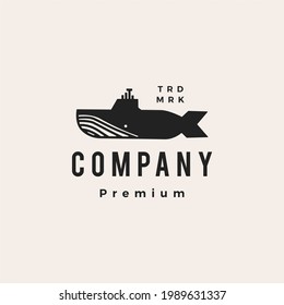 submarine whale hipster vintage logo vector icon illustration