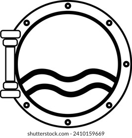 Submarine window icon. Porthole sign. Metallic porthole symbol. flat style.