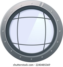 Submarine window. Ship glass frame. Round porthole