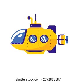 Submarino. Submarino amarillo, icono, clipart para sitio web, aplicaciones sobre transporte, seo, diseño, tecnología. Ilustración plana vectorial, estilo de dibujos animados.