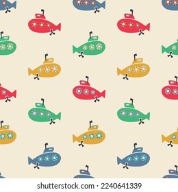 Submarines seamless pattern background. Vector illustration. Cute kids pattern for boys and girls