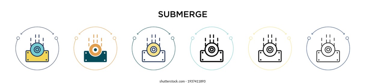 Icono de sumersión en el estilo relleno, delgado, contorno y trazo. Ilustración vectorial de dos iconos vectoriales coloridos y negros se pueden utilizar para móviles, ui, web