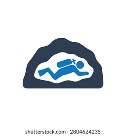 Submerged Cave Diver Sea Icon Isolated On White Background