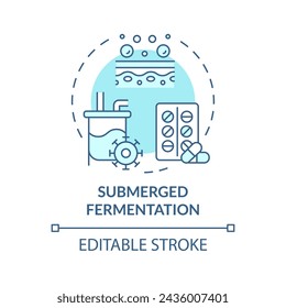 Submerged fermentation soft blue concept icon. Pharmaceutical industry production. Biotechnological cultivation. Round shape line illustration. Abstract idea. Graphic design. Easy to use in article