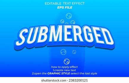 submerged text effect . font editable, typography, 3d text. vector template