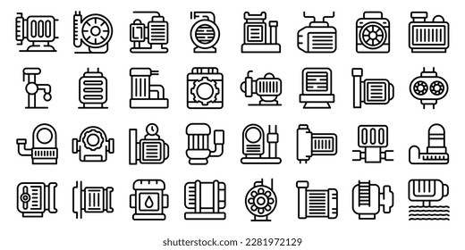 Submersible pump icons set outline vector. Water motor. Electric engine