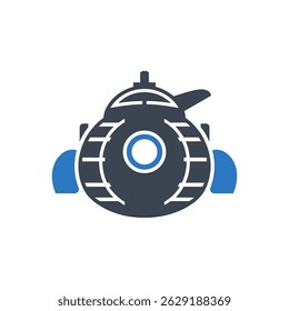 Submersible Research Vessel Icon Isolated On White Background