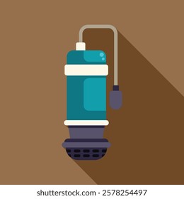 Submersible water pump for deep wells extracting water with long shadow on brown background