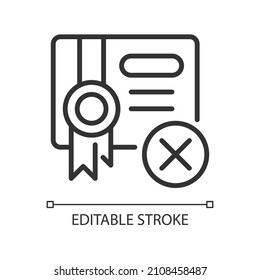 Icono lineal de disminución de envío. Documento rechazado. Ilustración personalizable de línea delgada. Símbolo de contorno. Dibujo de contorno aislado del vector. Trazo editable. Pixel perfecto. Tipo de letra arial utilizado