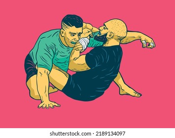 Submission fight, colorful vector art