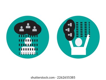
Sumisión vs asertividad. La persona sumisa está influenciada por personas tóxicas frente a personas asertivas que expulsan a personas tóxicas de su mente