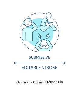 Submissive turquoise concept icon. Communication style abstract idea thin line illustration. Pleasing other people. Isolated outline drawing. Editable stroke. Arial, Myriad Pro-Bold fonts used