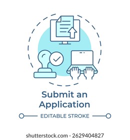 Submit an application soft blue concept icon. Human resources. Documentation management. Round shape line illustration. Abstract idea. Graphic design. Easy to use in infographic, brochure
