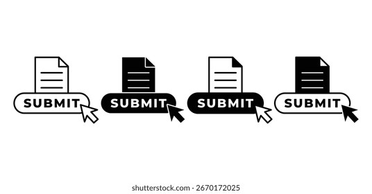 Submit Button Icons with Document Black and White Color Simple Vector Design Template