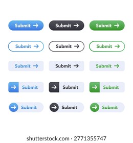 Submit buttons UI kit form action set. vector illustration