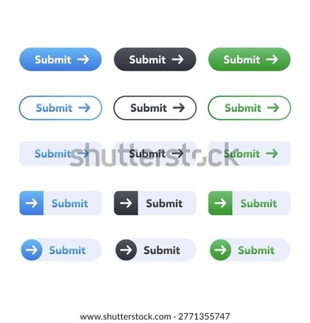 Submit buttons UI kit form action set. vector illustration