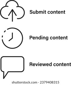 Enviar el icono de contenido. Icono de contenido pendiente. Icono de contenido revisado
