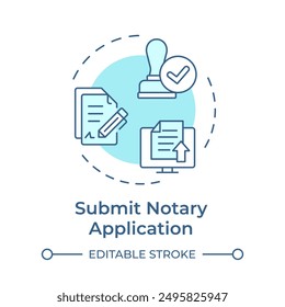 Submit notary application soft blue concept icon. Signing document, signature. Round shape line illustration. Abstract idea. Graphic design. Easy to use in infographic, presentation