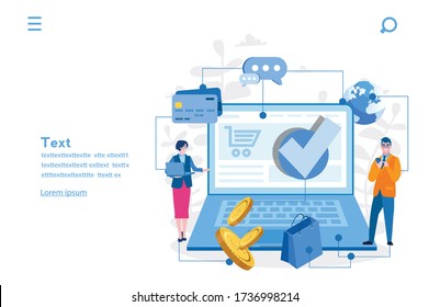 Submit Order,  Online Shopping , Online Payment. Vector Illustration For Web Banner, Infographics, Mobile. Digital Purchase. E Commerce, E Payment,