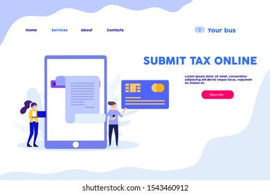 Submit tax online web page.Flat vector illustration isolated on white background. Can use for web banner, infographics, web page.
