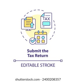 Submit tax return multi color concept icon. Send documents by deadline. How to apply for tax credits. Round shape line illustration. Abstract idea. Graphic design. Easy to use in blog post