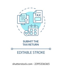 Submit tax return soft blue concept icon. Send documents by deadline. How to apply for tax credits. Round shape line illustration. Abstract idea. Graphic design. Easy to use in blog post