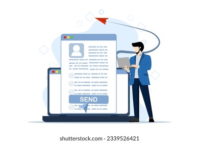 submit your draft Employer CV, vacancies with small people. Apply for work abstract vector illustration. Hiring, hour service, starting your career, company company website, headhunting metaphor.