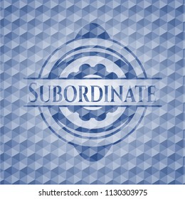 Subordinate blue badge with geometric pattern.