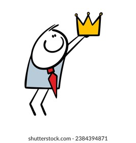 Subordinate in  business suit flatters his boss, appoints him king and hands him golden crown. Vector illustration of satisfied businessman at work. Cartoon character isolated on white background.