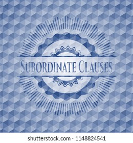 Subordinate Clauses blue badge with geometric pattern.
