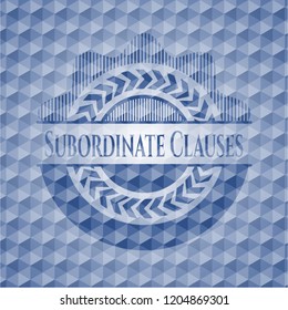 Subordinate Clauses blue badge with geometric pattern background.