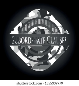 Subordinate Clauses grey camouflaged emblem. Vector Illustration.