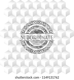 Subordinate grey emblem with geometric cube white background