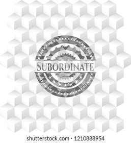 Subordinate grey emblem. Retro with geometric cube white background