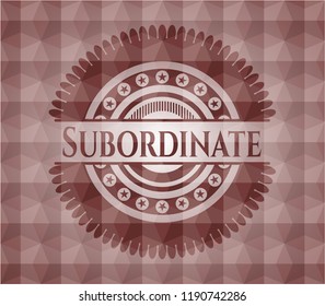 Subordinate red emblem or badge with abstract geometric polygonal pattern background. Seamless.