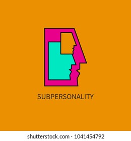 Subpersonality. Man with personality parts inside. Vector illustration