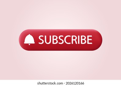 Subscribe 3d icon. Button for watching video, play, social media channel. Online notification when you press enter. Red sign of subscription to register or join. Click with a bell. Vector illustration