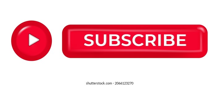 Subscribe. 3d icon play and button subscribe. Red button subscribe to channel, blog. Social media background. Marketing. Vector illustration. EPS 10