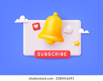Subscribe 3D Illustration. Notifications page with floating elements. Business planning ,events, reminder and timetable with 3d rendering. 3D Web Vector Illustrations. 
