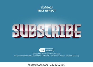Subscribe 3d silver text effect style. Editable text effect.