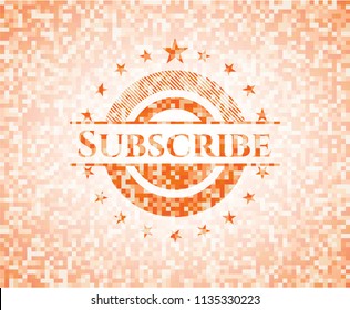 Subscribe abstract emblem, orange mosaic background