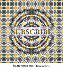 Subscribe arabic emblem background. Arabesque decoration.