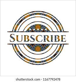 Subscribe arabic style badge. Arabesque decoration.