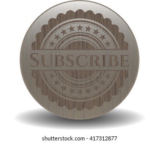 Subscribe badge with wood background