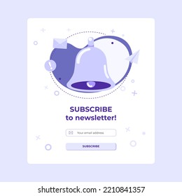 Subscribe banner with bell and message notification social media icon. Vector banner of email marketing. Subscription to newsletter, news, offers, promotions. Send by mail. Follow me