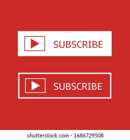 Suscribir plantilla de banner. Botón Suscripción en rojo y blanco con signo de flecha de juego en fondo rojo, redes sociales y video blogs elemento