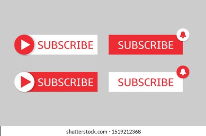 Subscribe banner templates. Red and white Subscribe buttons with bell and play icons