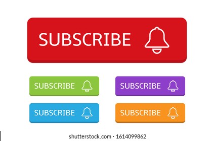 Subscribe banner templates. Red and white Subscribe buttons with bell and play icons