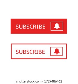 Subscribe banner templates. White and red Subscribe button with bell sign isolated, social networks and video blogs element