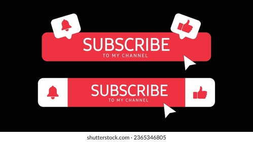 Subscribe, bell button, cursor and like button. Red button subscribe to channel, blog. Social media background. Marketing. Vector illustration Template. EPS 10